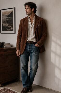 Vintage Italian Genuine Suede Leather Blazer Brown 42R Old Money Western